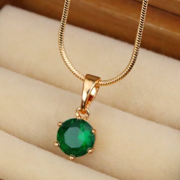 "Elegant Green Solitaire Pendant in Gold – Radiant Accent, XPPT1641 - Picture 1 of 13